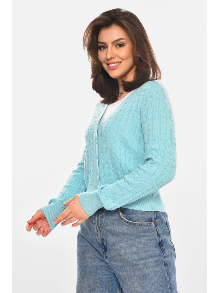 Кофта женская на пуговицах бирюзового цвета 212867C