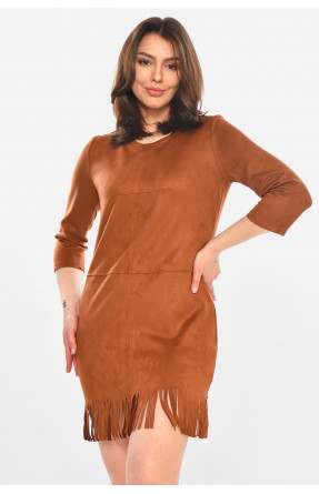 Платье женское замшевое однотонное коричневого цвета 357 212902C