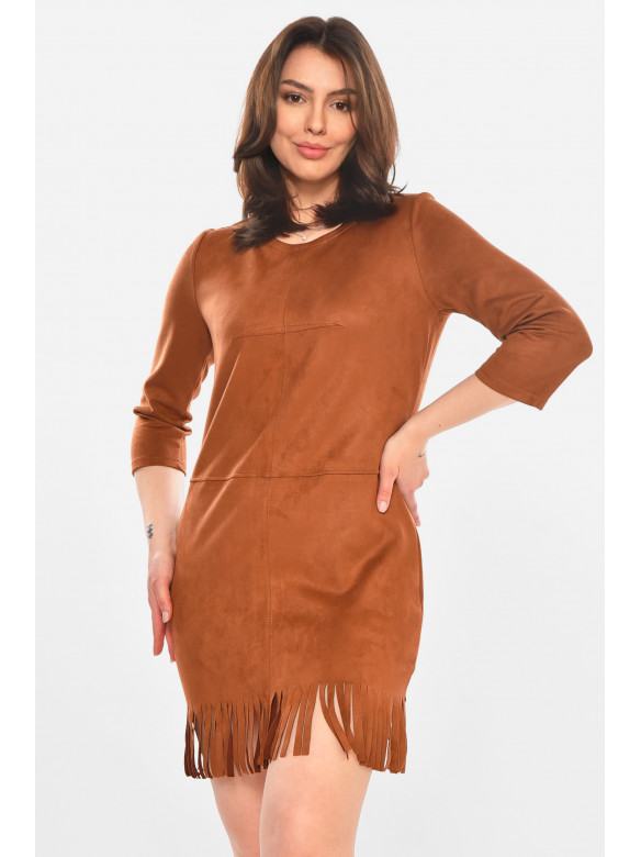 Платье женское замшевое однотонное коричневого цвета 357 212902C