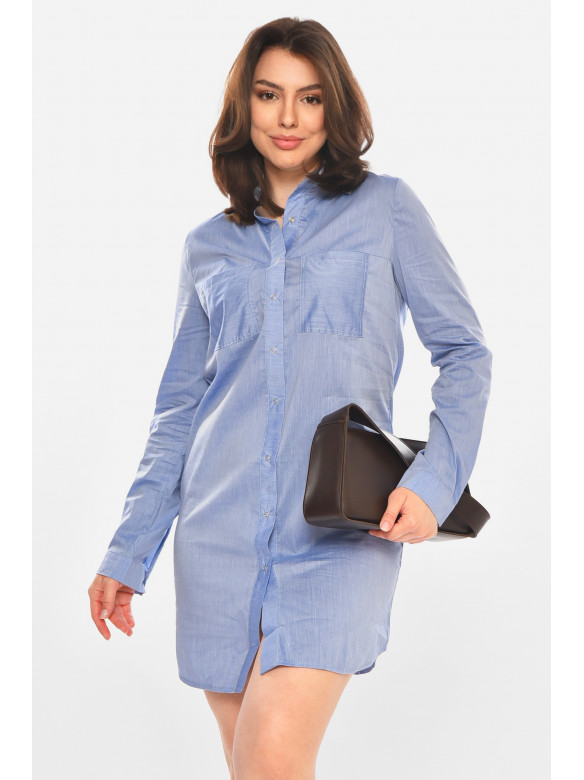 Платье-рубашка женское однотонное голубого цвета 381 212906C