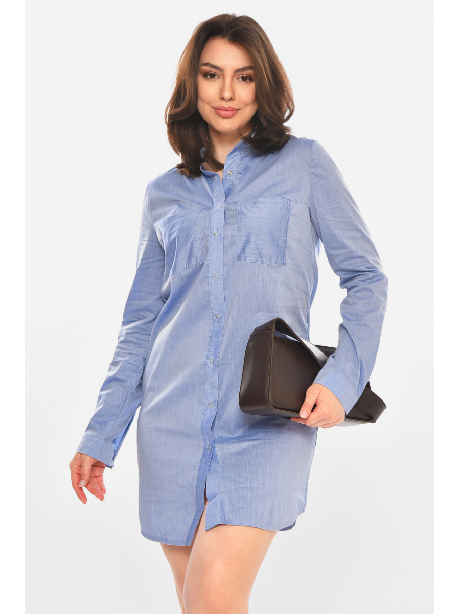 Платье-рубашка женское однотонное голубого цвета 381 212906C