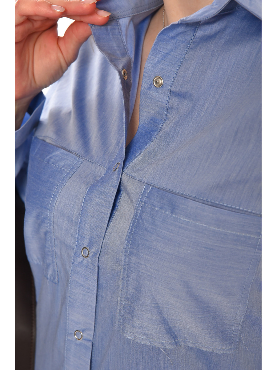 Платье-рубашка женское однотонное голубого цвета 381 212906C