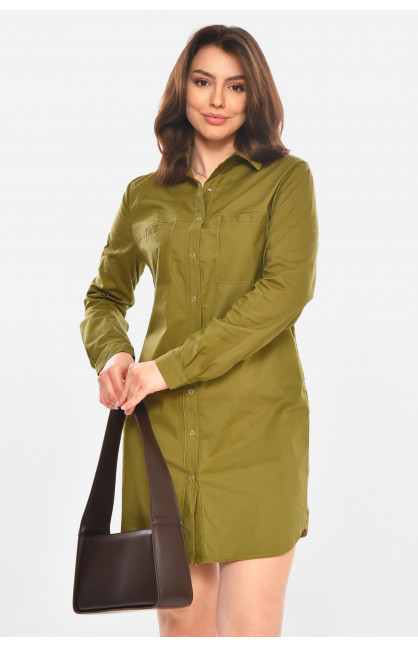 Платье-рубашка женское однотонное цвета хаки 381 212907C
