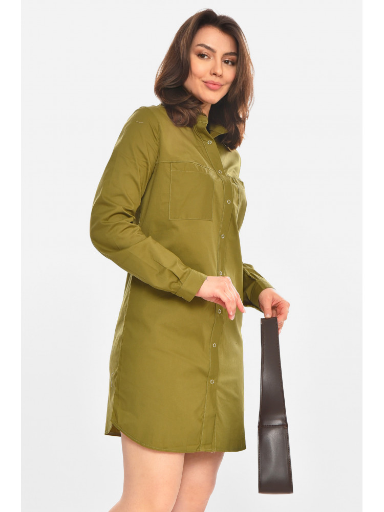 Платье-рубашка женское однотонное цвета хаки 381 212907C
