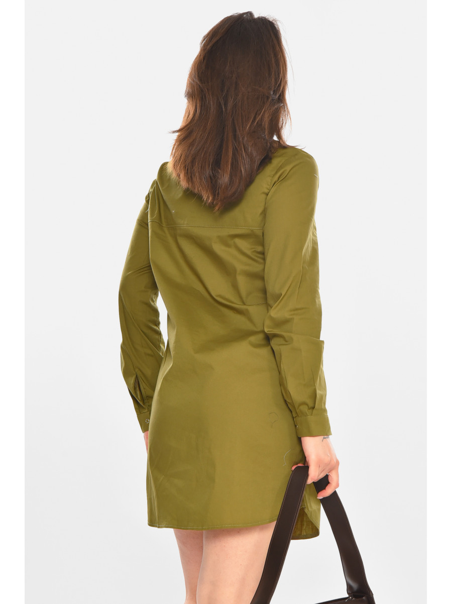Платье-рубашка женское однотонное цвета хаки 381 212907C