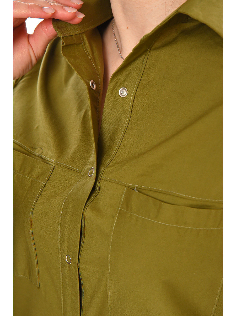 Платье-рубашка женское однотонное цвета хаки 381 212907C