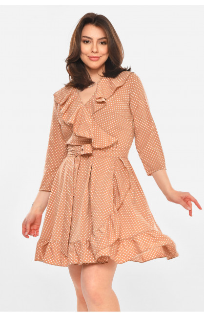Платье женское бежевого цвета с принтом Уценка 399 212908C