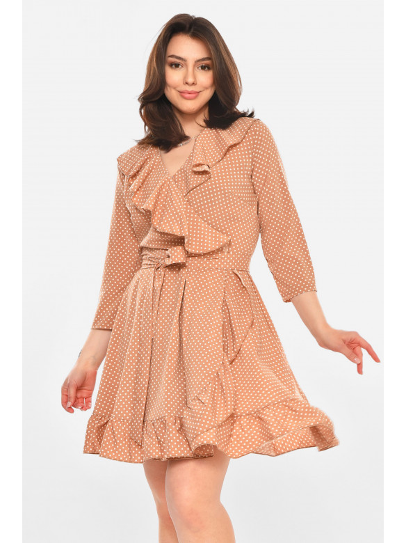 Платье женское бежевого цвета с принтом Уценка 399 212908C