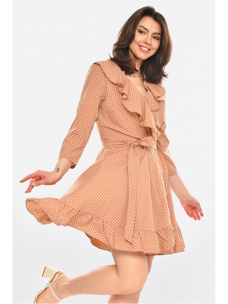 Платье женское бежевого цвета с принтом Уценка 399 212908C