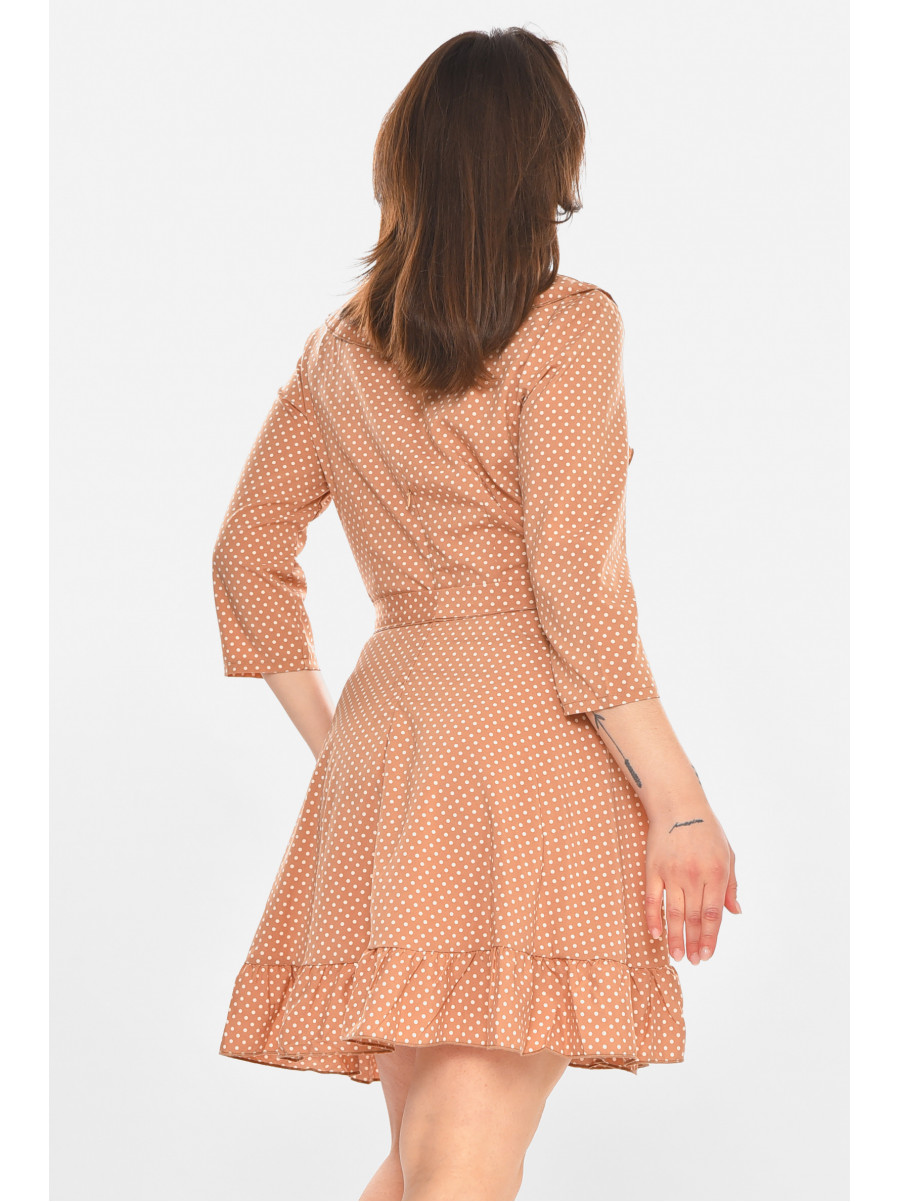 Платье женское бежевого цвета с принтом Уценка 399 212908C