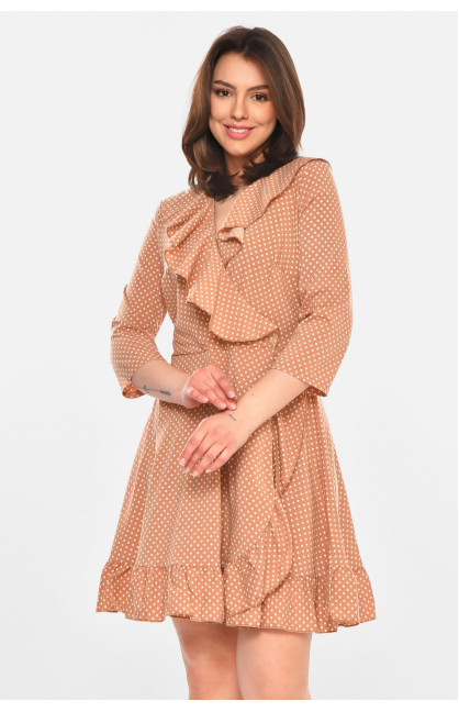 Платье женское бежевого цвета с принтом Уценка 212910C