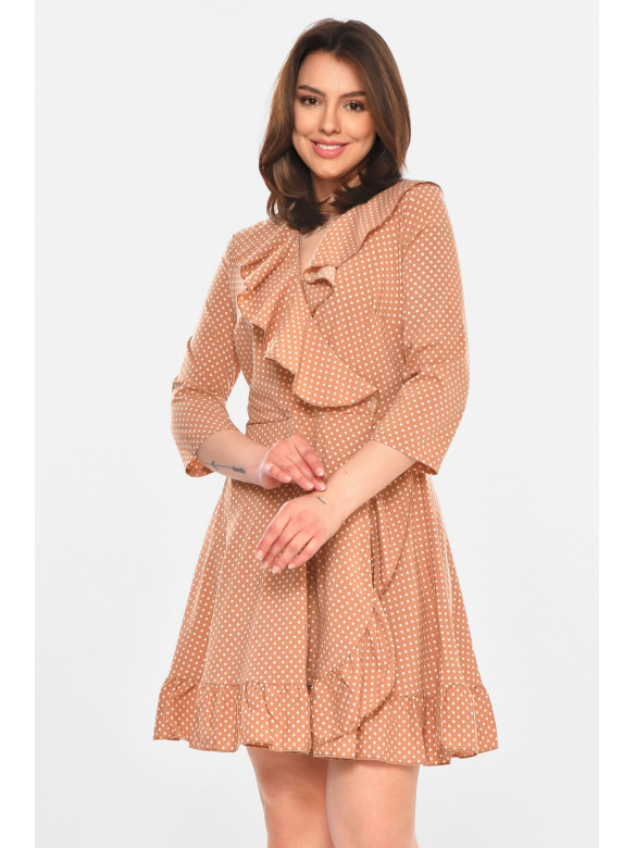 Платье женское бежевого цвета с принтом Уценка 212910C