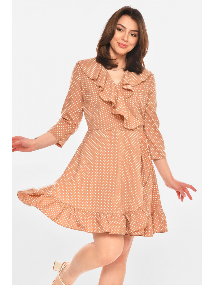 Платье женское бежевого цвета с принтом Уценка 212910C