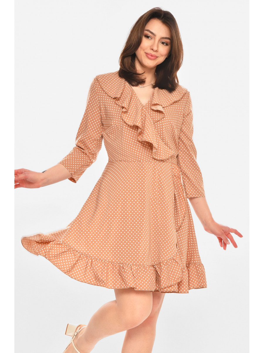 Платье женское бежевого цвета с принтом Уценка 212910C