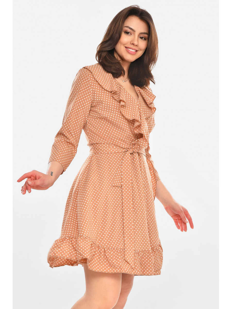 Платье женское бежевого цвета с принтом Уценка 212911C