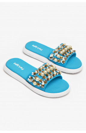 Шлепки женские голубого цвета с бусинками 8459-1 212914C