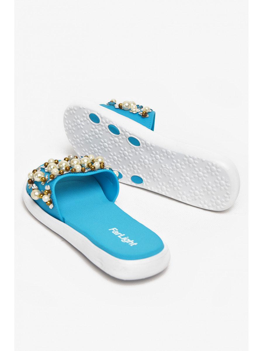 Шльопанці жіночі блакитного кольору з намистинами 8459-1 212914C