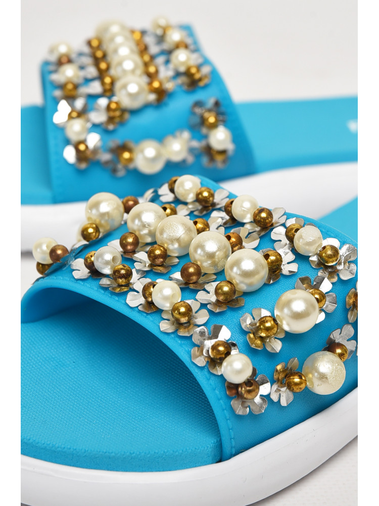 Шльопанці жіночі блакитного кольору з намистинами 8459-1 212914C
