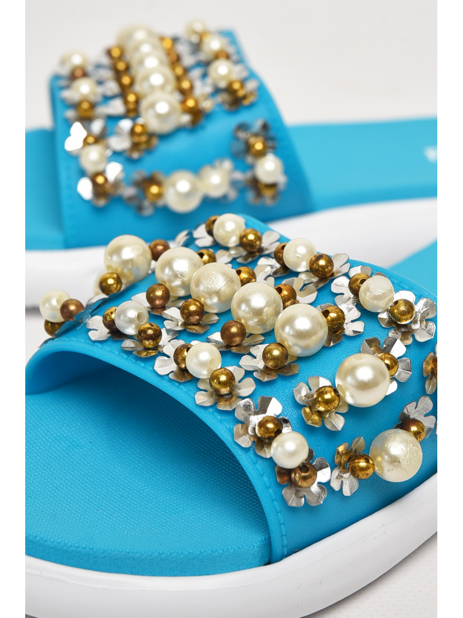 Шльопанці жіночі блакитного кольору з намистинами 8459-1 212914C