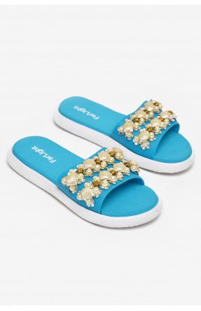 Шлепки женские голубого цвета с ракушками 8459-3 212915C