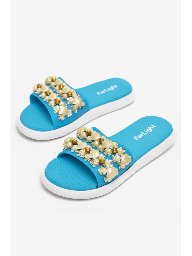 Шльопанці жіночі блакитного кольору з ракушками 8459-3 212915C