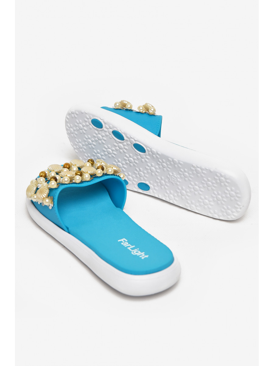 Шльопанці жіночі блакитного кольору з ракушками 8459-3 212915C