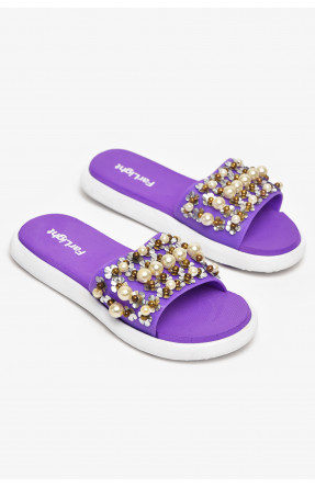 Шлепки женские фиолетового цвета с бусинками 8459-1 212916C