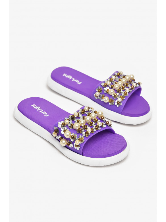 Шльопанці жіночі фіолетового кольору з намистинами 8459-1 212916C