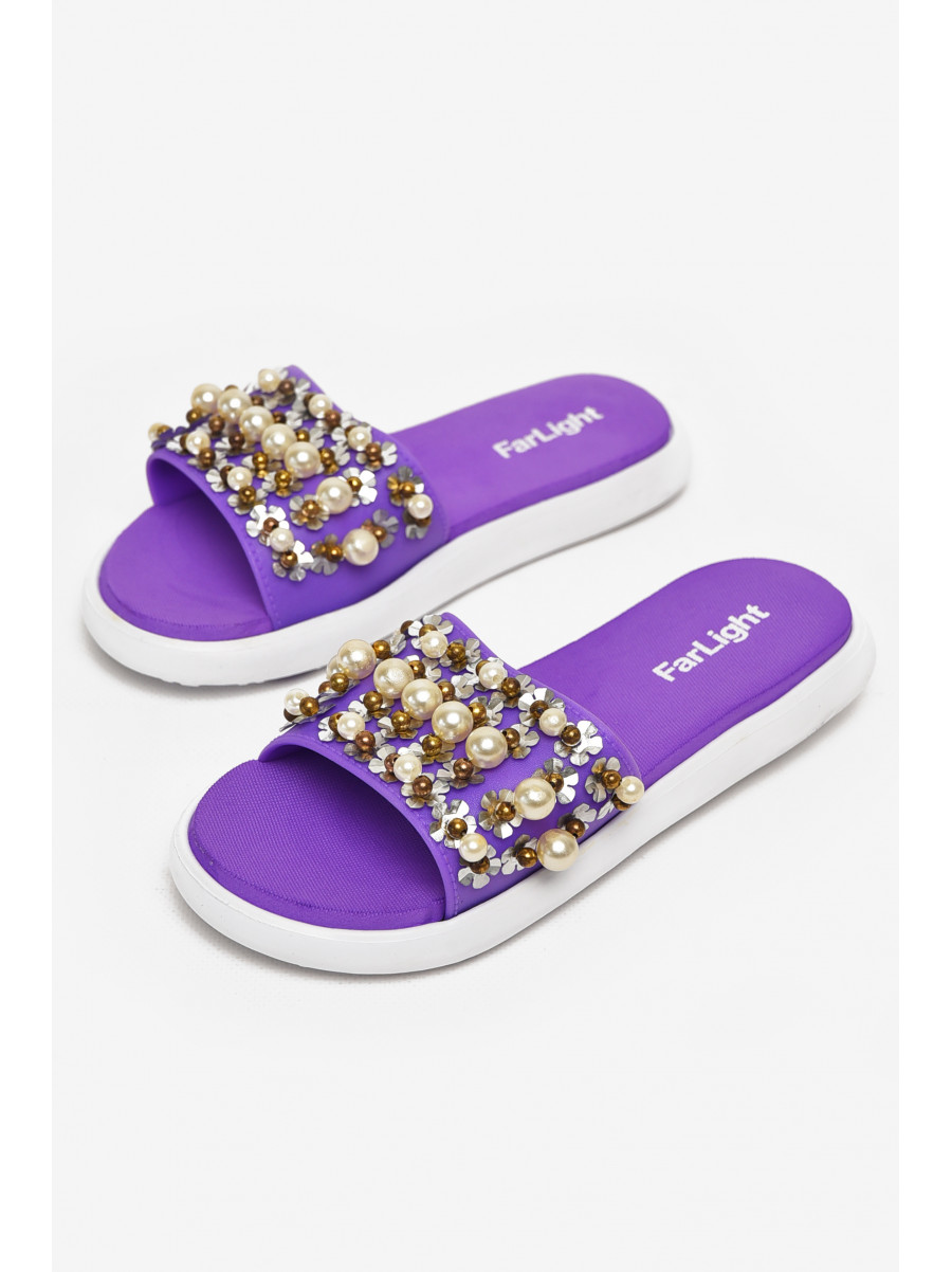 Шльопанці жіночі фіолетового кольору з намистинами 8459-1 212916C