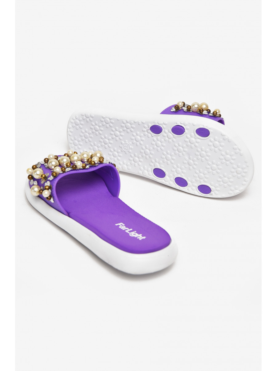 Шльопанці жіночі фіолетового кольору з намистинами 8459-1 212916C