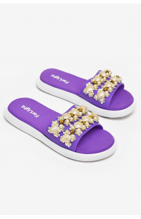 Шлепки женские фиолетового цвета с ракушками 8459-3 212917C