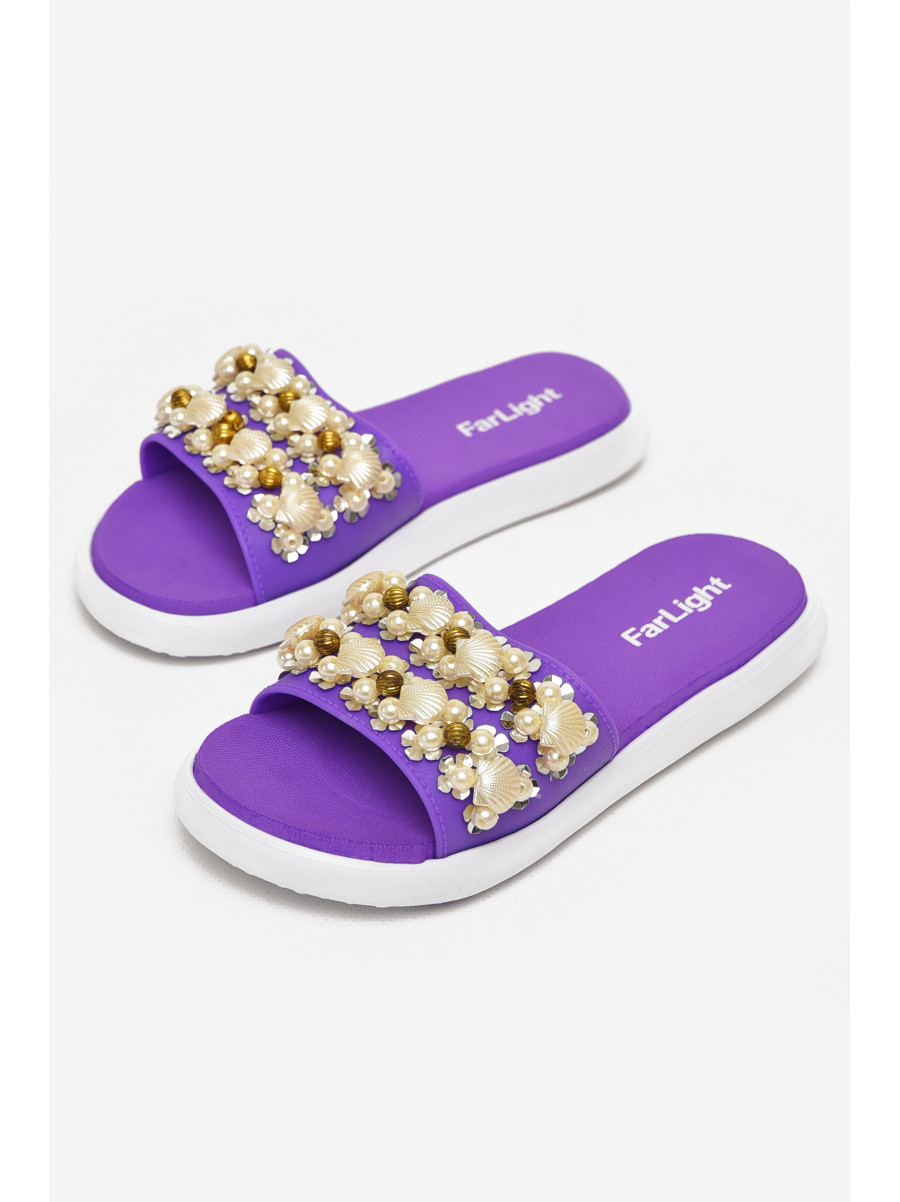Шлепки женские фиолетового цвета с ракушками 8459-3 212917C