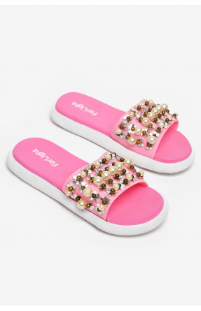 Шлепки женские розового цвета с бусинками 8459-1 212918C Шлепки женские розового цвета с бусинками 8459-1 212918C