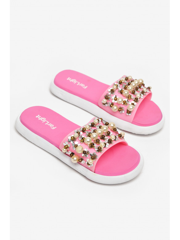 Шлепки женские розового цвета с бусинками 8459-1 212918C