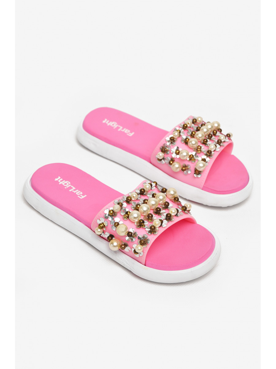 Шлепки женские розового цвета с бусинками 8459-1 212918C