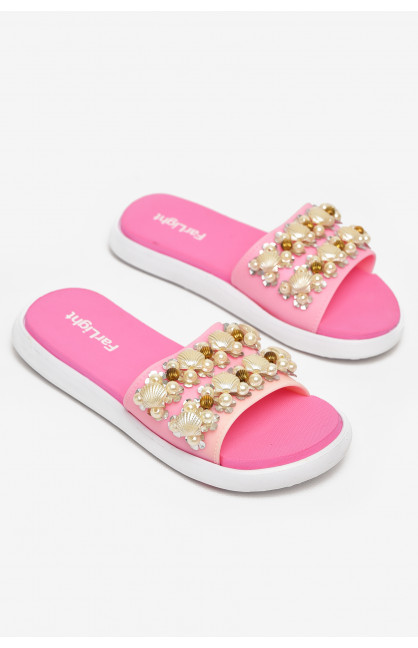 Шлепки женские розового цвета с ракушками 8459-3 212919C