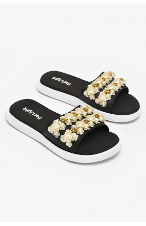 Шлепки женские черного цвета с ракушками 8459-3 212920C