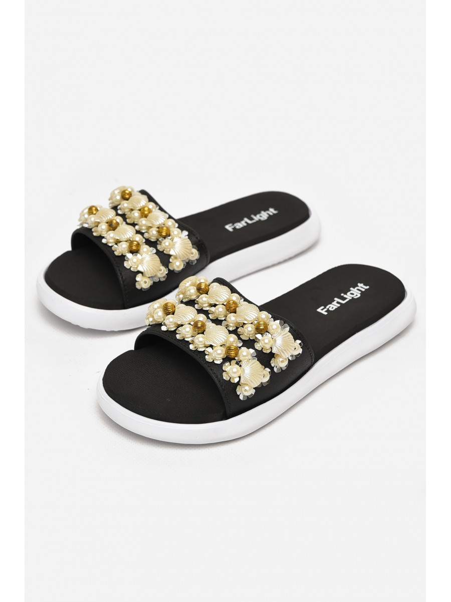 Шлепки женские черного цвета с ракушками 8459-3 212920C