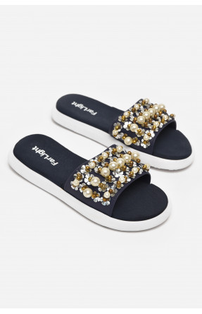 Шлепки женские черного цвета с бусинками 8459-1 212921C