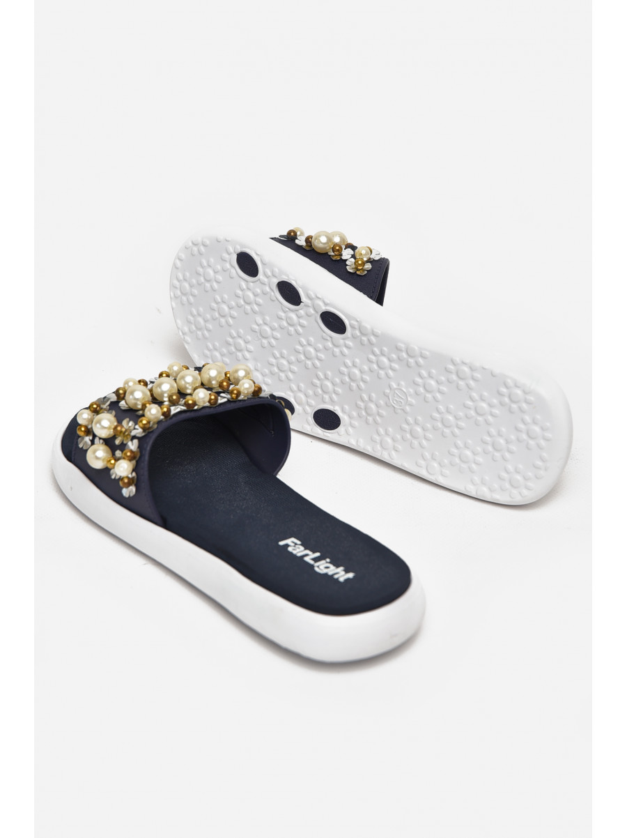 Шлепки женские черного цвета с бусинками 8459-1 212921C