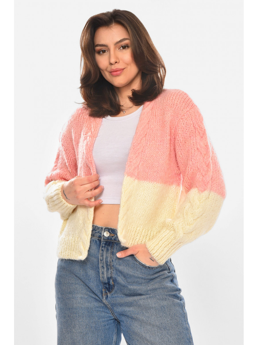 Светр жіночий в'язаний рожевого кольору 212929C