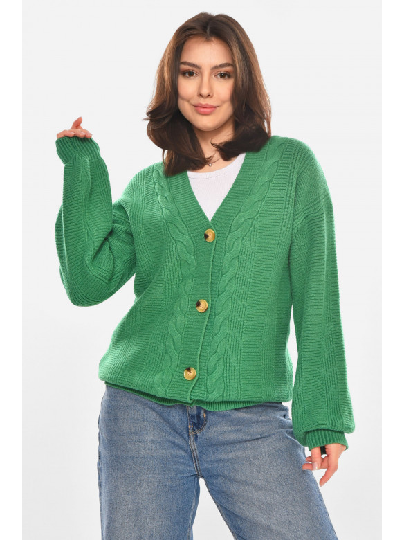 Кардиган жіночий однотонний зеленого кольору 212934C