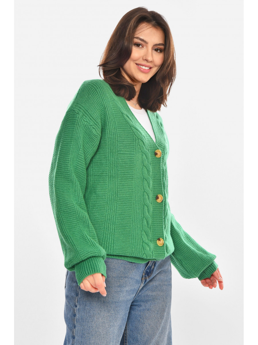 Кардиган жіночий однотонний зеленого кольору 212934C