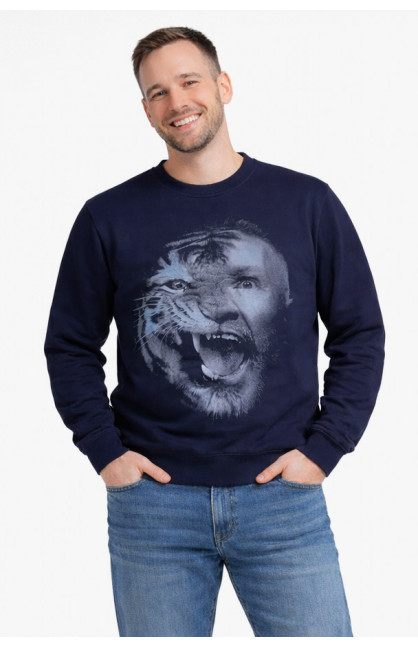 Свитшот мужской тёмно-синего цвета с принтом 212942C