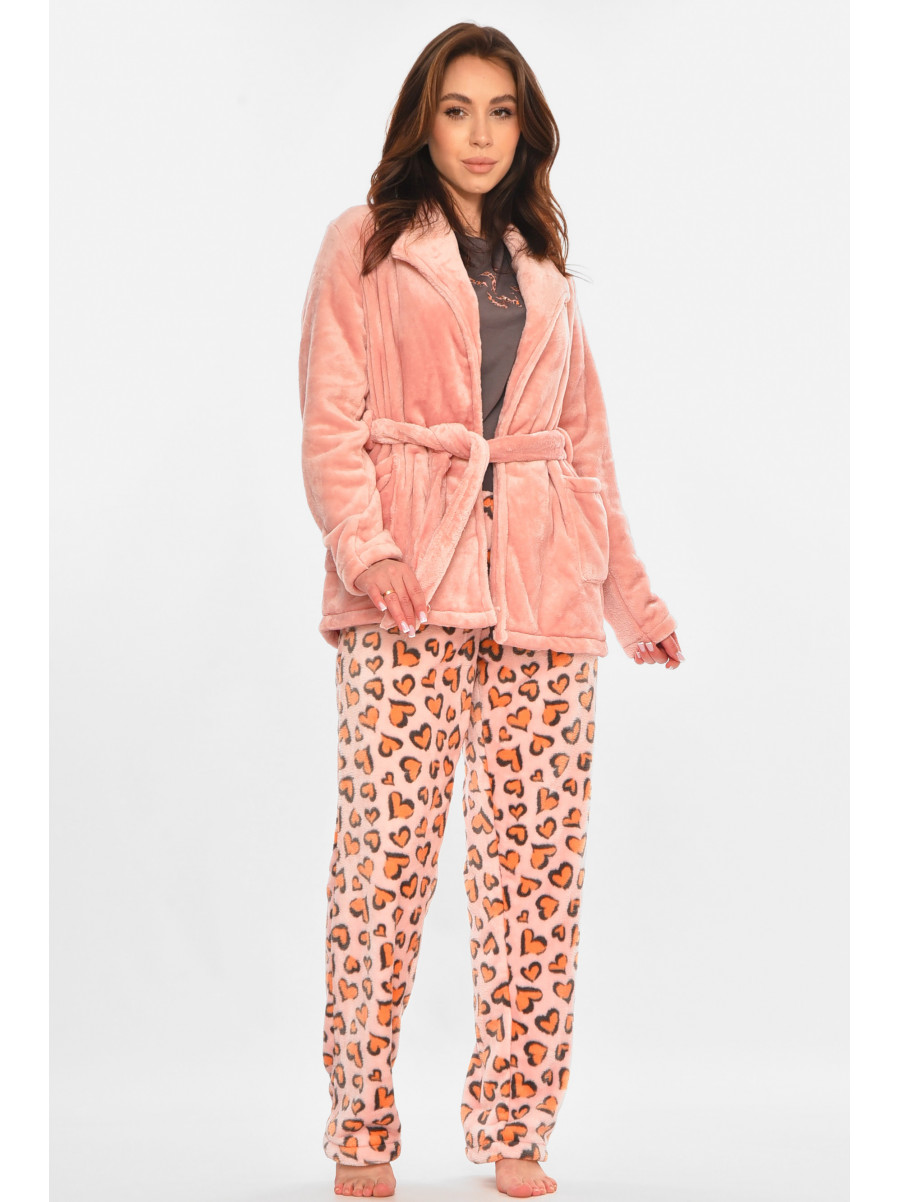 Костюм домашній двійка махровий рожевого кольору 212946C