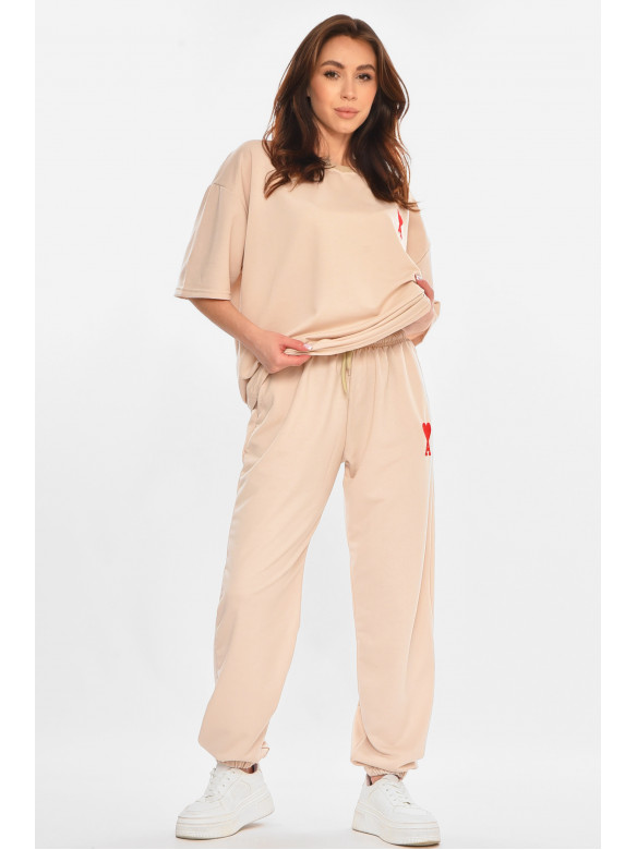 Спортивный костюм женский бежевого цвета 212948C