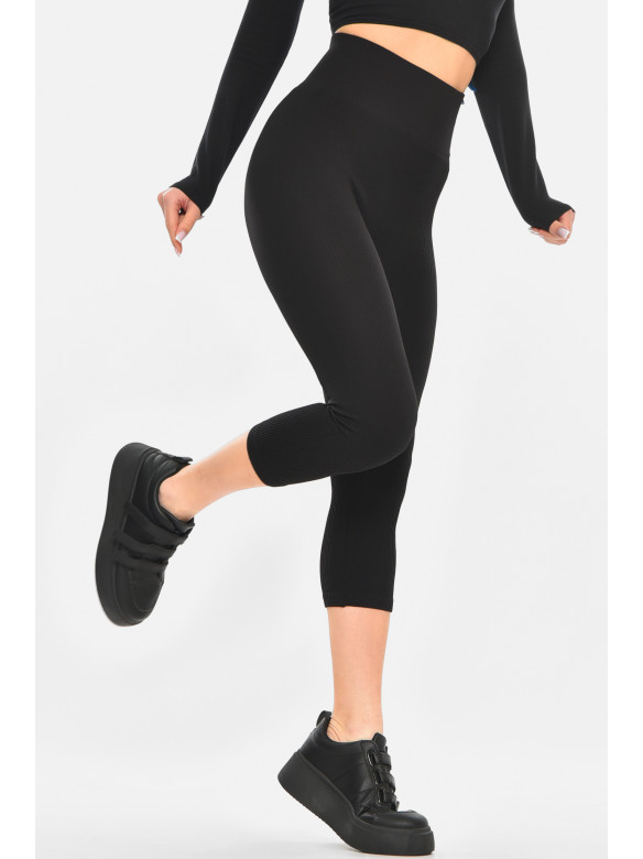 Бриджи женские однотонные черного цвета в рубчик 7721 213063C