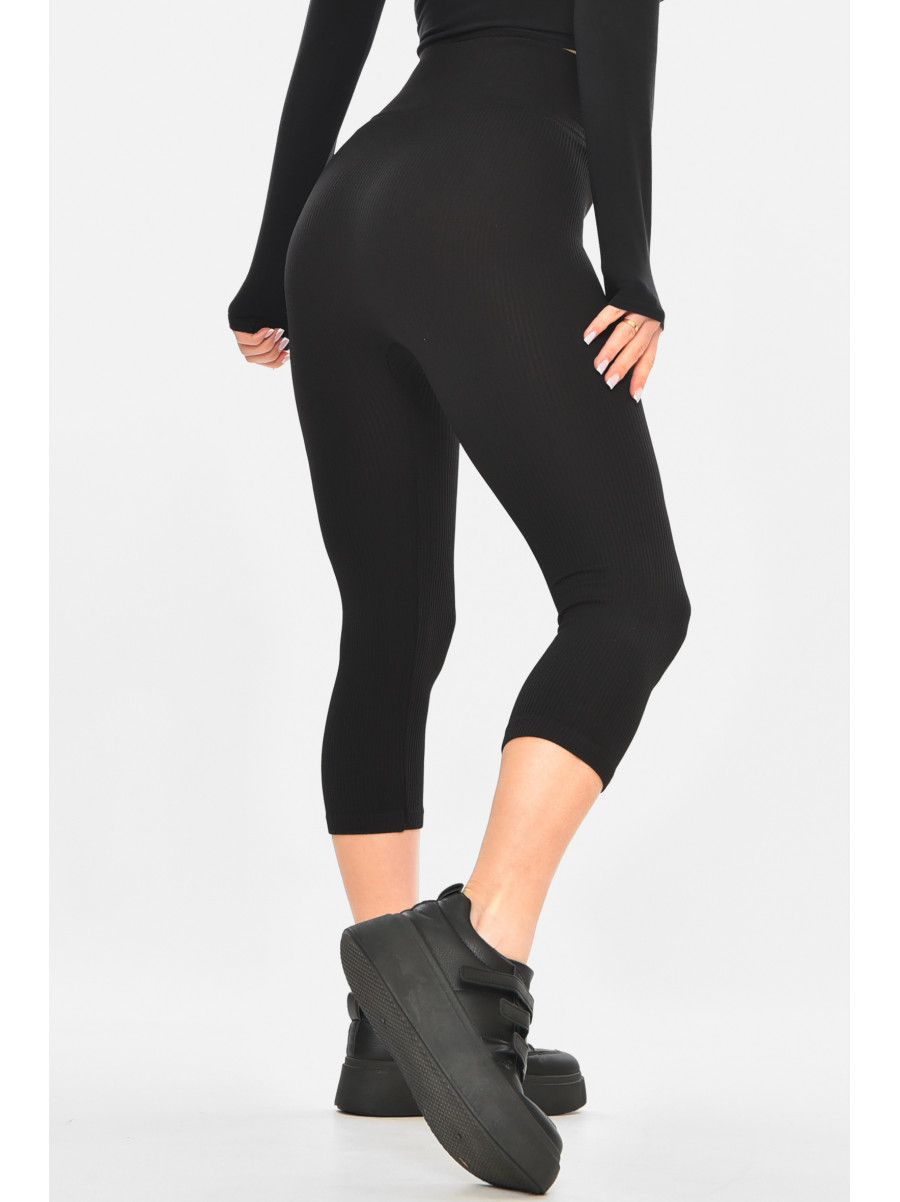 Бриджи женские однотонные черного цвета в рубчик 7721 213063C
