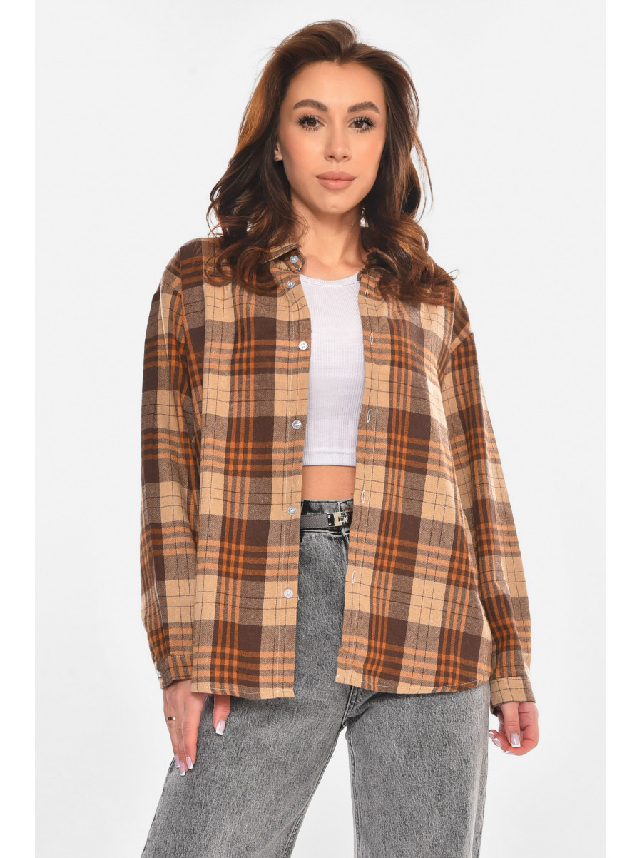 Сорочка жіноча коричневого кольору з принтом 107 213066C