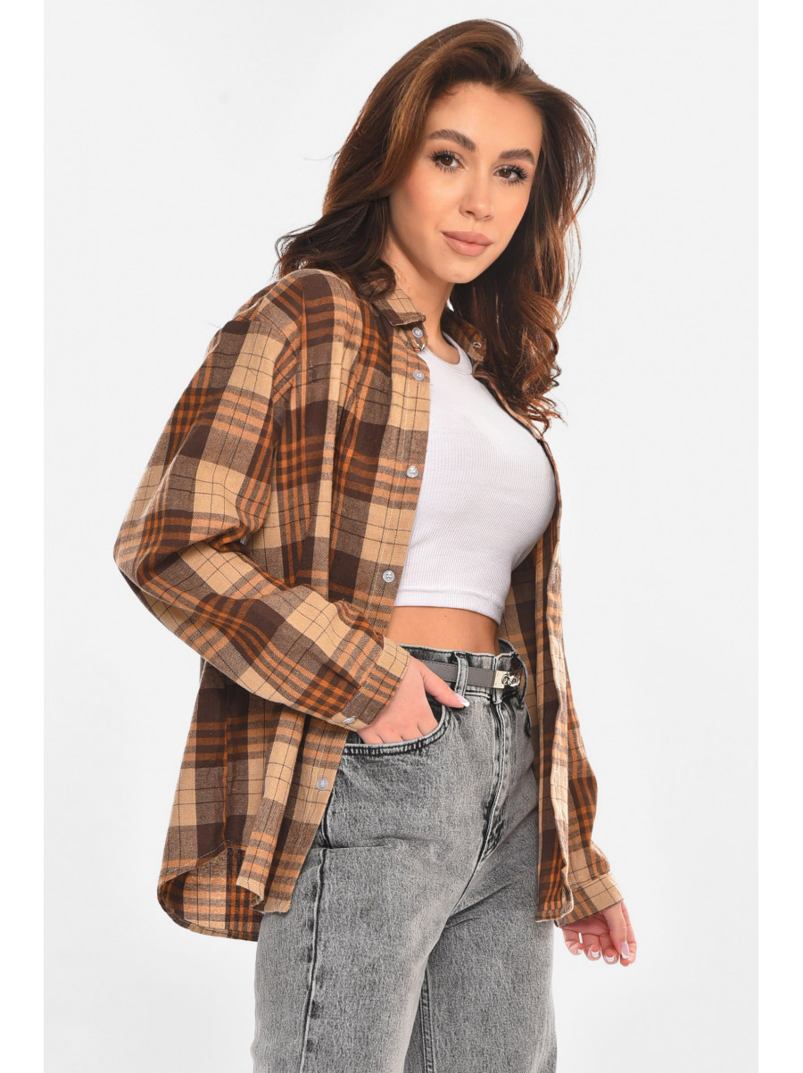 Сорочка жіноча коричневого кольору з принтом 107 213066C